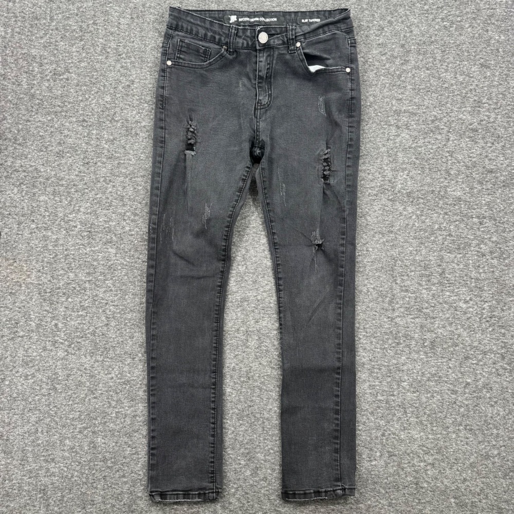 Recess Denim Collection Mens Slim Tapered‎ Distressed Black Jeans 30x30 Studded